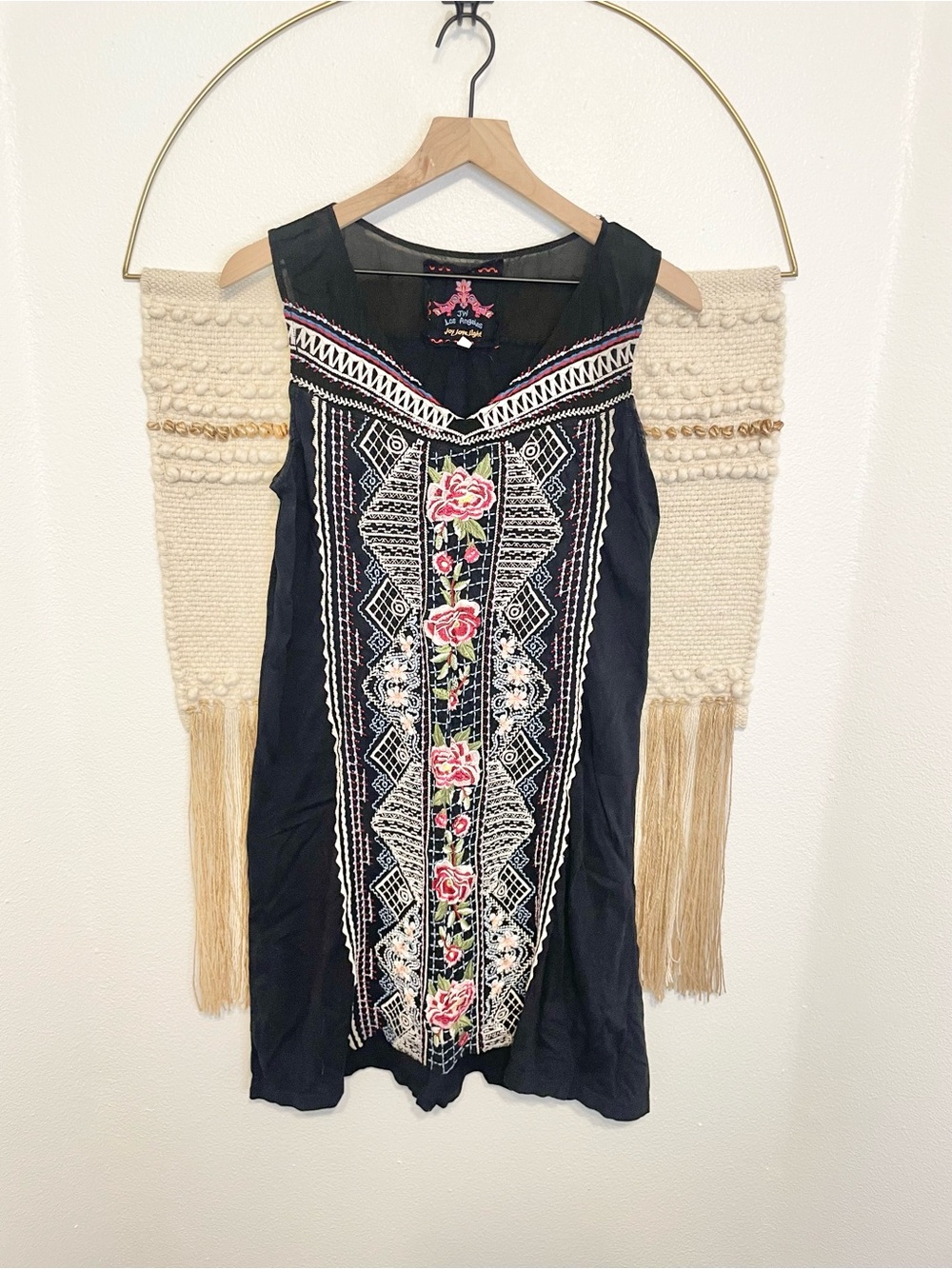 Johnny Was Black Embroidered Oaxaca Floral Dress S